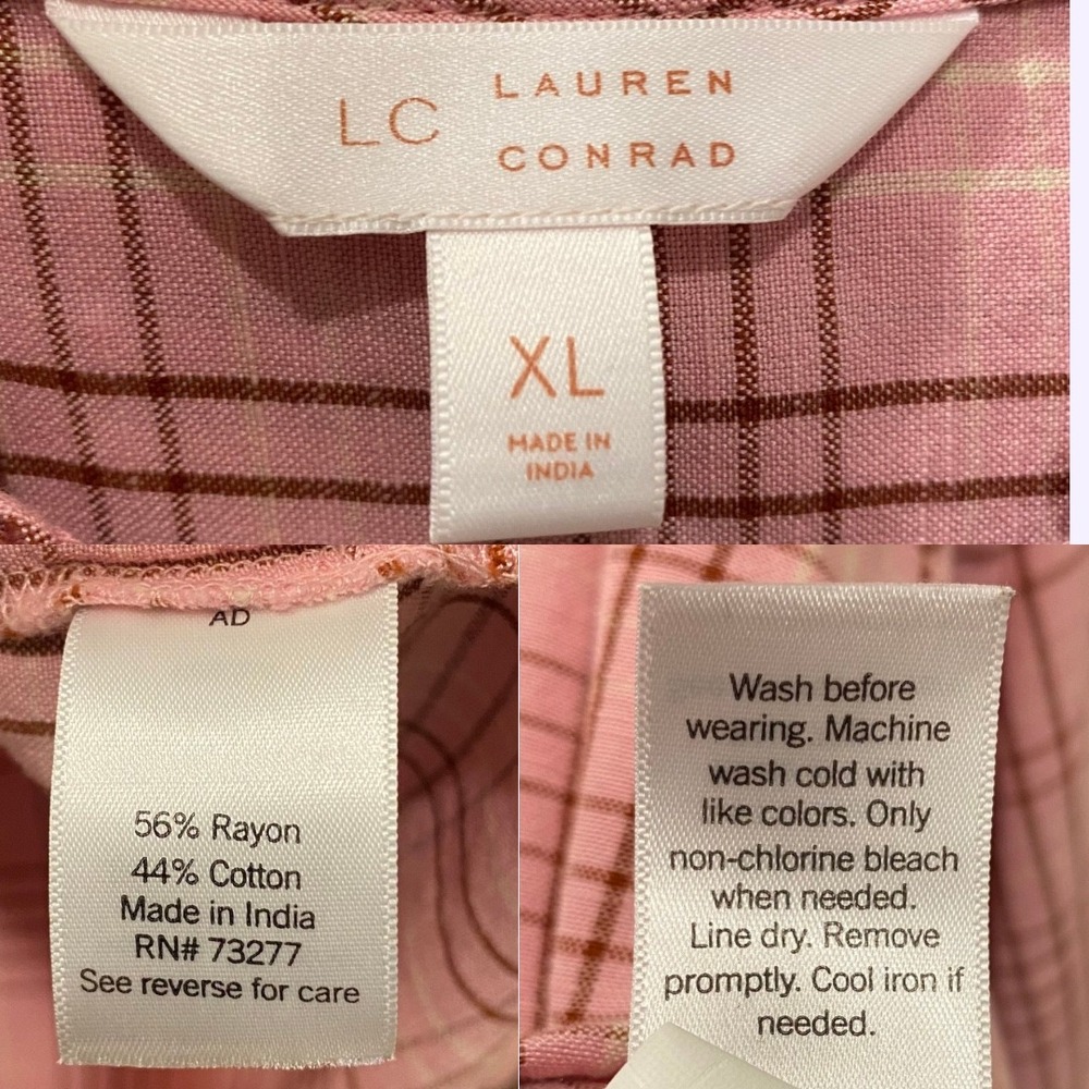 LC Lauren Conrad Bundle Size XL Floral Plaid Blouse Tops Ruffle Popover Feminine - Picture 9 of 15